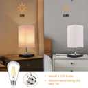 Siljoy Modern Table Lamp with 2 USB Charging Ports, Nightstand Bedside Desk Lamp with Beige Fabric Lampshade, Pull Chain Switch & Black Wooden Base, Ambient Light Beside Lamps for Bedroom, Living Room