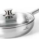 HOMICHEF 9.5 Inch Nickel Free Stainless Steel Saute Pan Induction Oven Safe - Premium Mirror Polished Stainless Steel Pan - Healthy Non Toxic Fry Pans