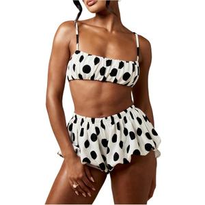 Verdusa Women's 2 Piece Polka Dots Sets Micro Crop Camisole Tops with Bubble Shorts Club Outfits (Black and White, XS)