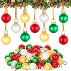 64 Pcs Mini Christmas Balls Ornaments 16mm Shatterproof Glitter Colorful Balls Christmas Decor 4color Hanging Pendant for Xmas Tree Wreath DIY Craft Holiday Party Home (Yellow,Green,Red,White)