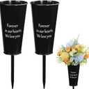 Metal Cemetery Vases, 2 Pcs Metal Grave Memorial Grave Vases with Stakes Graveside Flower Holder Grave Flower Vase for Grave Outdoor Lawn Yard Funeral Decorations (Black), HP-TP-ZD-2P