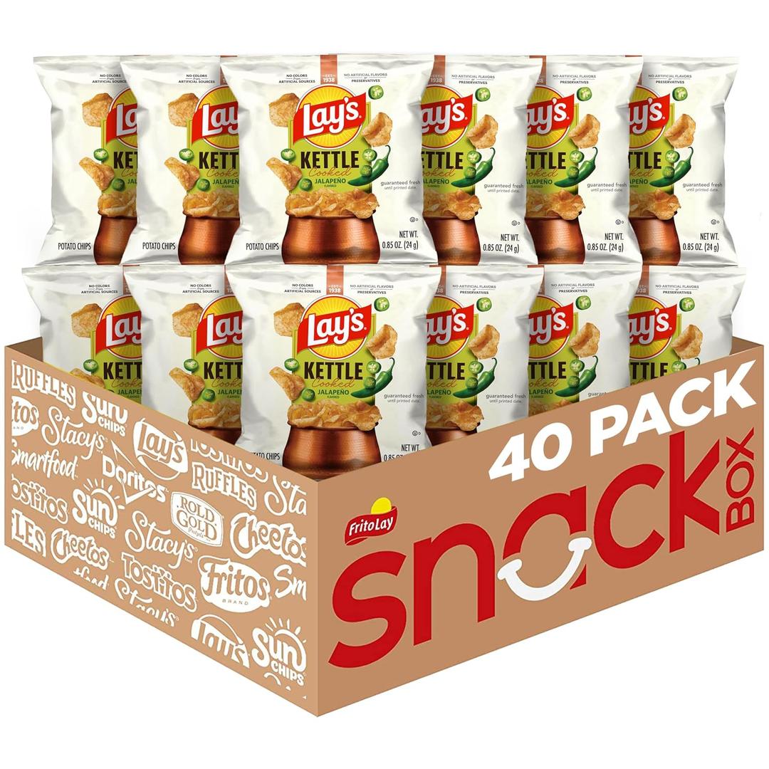 Lay's Kettle Cooked Potato Chips, Jalapeno, 0.85 Ounce (Pack of 40), BBD: JUL 14/2026