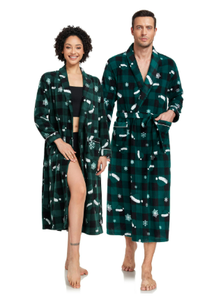 EA'S SECRET Robes For Women Fleece Bathrobe Plush Warm Long Robe Christmas House Spa Robes Loungewear with Pockets(GP,XL) 