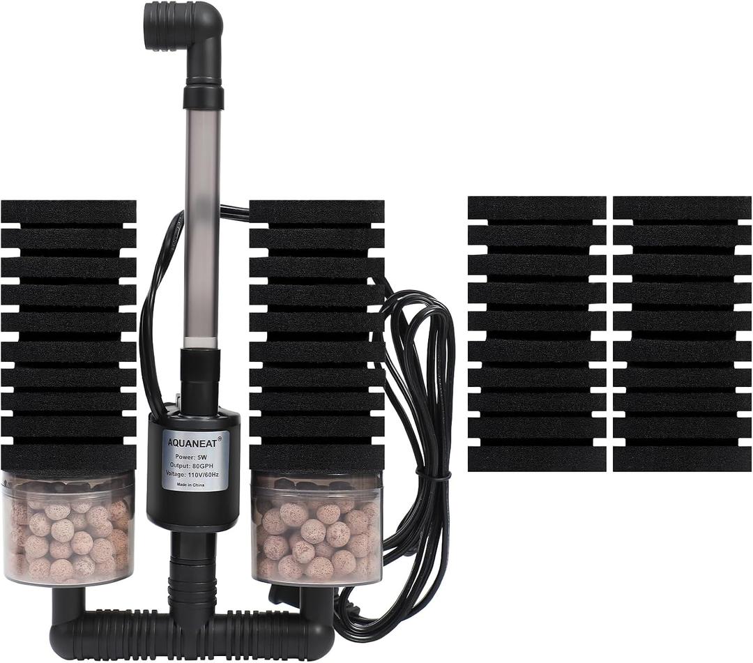AQUANEAT Aquarium Electric Sponge Filter for Fish Tank, with Pump, with 2 Extra Sponges, Large up to 55Gal