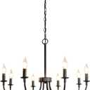 Black Farmhouse Chandeliers, 8 Light Rustic Iron Chandeliers, Classic Candle Ceiling Hanging Pendant Light Fixture for Living Room, Kitchen Island, Foyer, Dining Room Lighting Fixtures