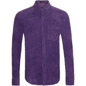 Men's Corduroy Shirt Long Sleeve Button Down Workwear Regular Fit Casual Shirt (Purple, M)