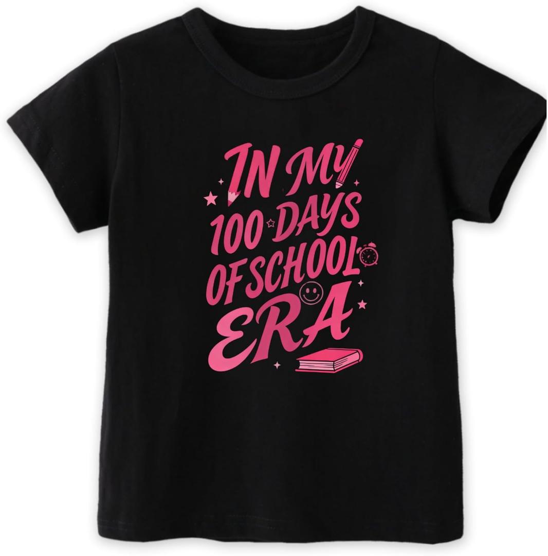 100 Days of School Shirt Kids  Boys Girls Toddler Happy 100th Day of School T-Shirt, Kindergarten 100 Day,3T-7T (Black)