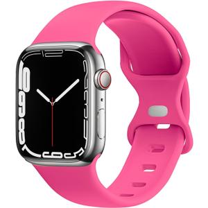 4 x JXGM Compatible with Apple Watch Bands, Soft Silicone Sport Wristbands Replacement Strap for iWatch, Size: 38/40/41/42mm(series 10) S/M, Hot Pink