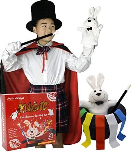 BrilliantMagic Kids Magician Role Play Set Contains Magic Top Hat Magic Wand Rabbit Puppet Color Ribbons Gloves(Model:BMM006) (S)