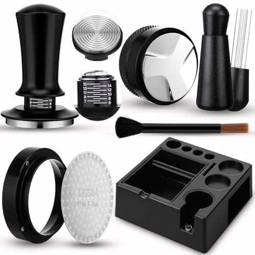 Acellegic 7pcs 51mm Espresso Accessories Kit Tamping Station Machine Accessories Spring Loaded Calibrated Tamper Espresso Tool and Dosing Funnel Set Distributor and Tamper Leveler