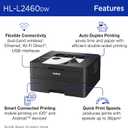 Brother HL-L2460DW Wireless Compact Monochrome Laser Printer with Duplex, Mobile Printing, Black & White Output | Includes Refresh Subscription Trial(1)