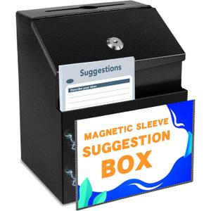 Metal Donation Box with Key Lock Magnetic Acrylic Sign Holder Suggestion Box Wall Mounted with 2 Iron Keys ballot box Cash Collection Safe Ballot Container (Black,8.4*5.8*6.9 Inch*1)