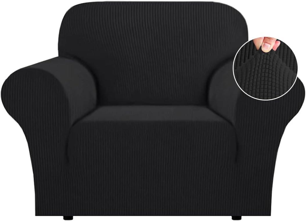 Flamingo P High Stretch Sofa Slipcover Non Slip Armchair Cover for Living Room Washable Pet Furniture Protector Covers with Elastic Bottom, Thick Jacquard Fabric (Small, Black)