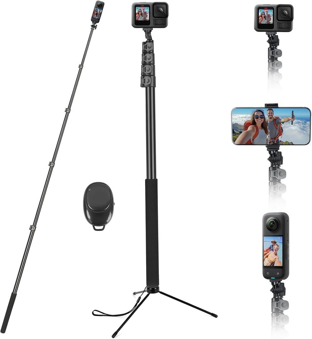 118" Invisible Selfie Stick for Insta360 & iPhone 10ft Aluminum Pole