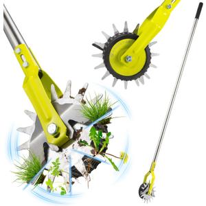 58-Inch Manual Lawn Edger, Wheel Rotary Edger with Adjustable 4-Section Stainless Steel Handle & Cushion Grip, Rust-Resistant for Sidewalk, Driveway, Garden, Landscaping