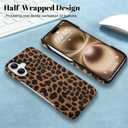 OOK for iPhone 16 Case with Screen Protector + Camera Lens Protector, Retro Cool Leopard Print Cheetah Half-Wrapped PU Phone Case for Women Men, Slim Minimalist Hard PC Case Cover, Brown