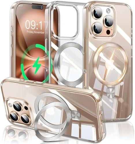 ESTPEAK CD Mag-Stand Case for iPhone 16 Pro Case with Invisible Magnetic Ring, [Compatible with MagSafe] [Never Yellowing] Top Clear Phone Case Cover for iPhone 16 Pro 6.3" Men Women, Clear