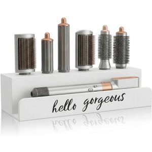 CHONIC Storage Holder for Dyson Airwrap, Farmhouse Curling Iron Accessories Rack Wall Mount, Wood Hair Wrap Styler Tools Holder, Vacuum Attachments Display Stand for Bathroom Organizer (White)