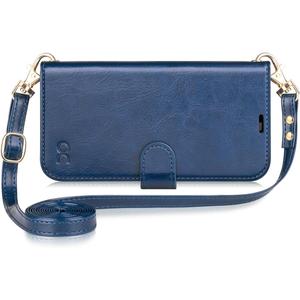 OCASE for iPhone 16 Wallet Case, PU Leather Crossbody Phone Case with Removable Shoulder Strap, Kickstand, RFID Blocking Card Slots, Flip Folio Phone Cover 6.1 Inch 2024, Blue