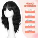 Black Wigs for Women 16 Inch Charming Wig with Bangs for Women Shoulder Length Natural Wavy Synthetic Wigs for Daily Party Cosplay (Black)