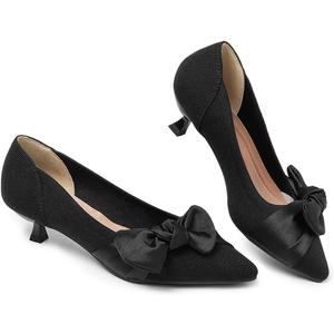 Womens Kitten Heels Pumps Shoes Comfortable Knit Closed Toe Heels for Women Work Office Casual Wedding Dressy (Black), Size 40 