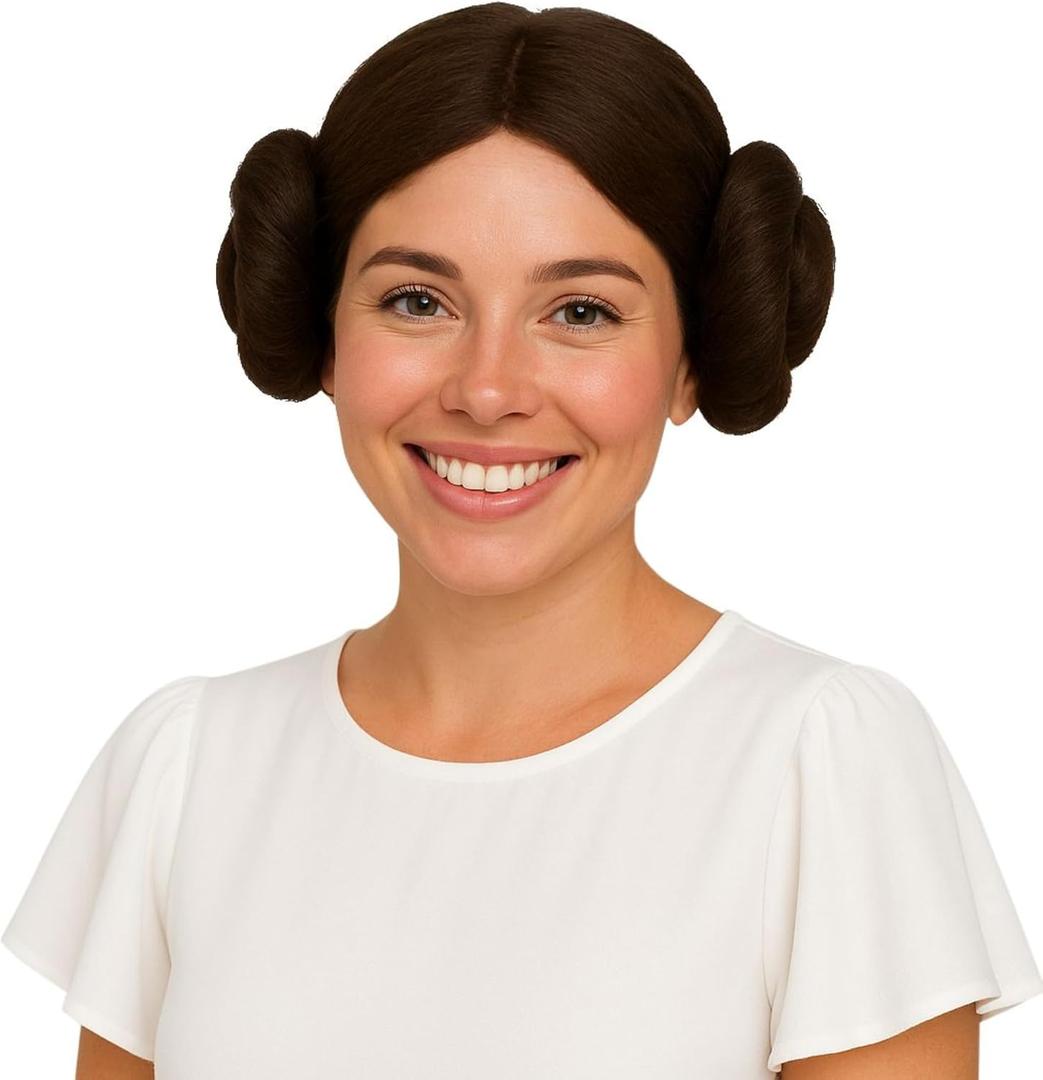 fun shack Women's Space Buns Wig, Star Princess Wig for Adults, Halloween Costumes for Women, Space Princess Cosplay, One Size