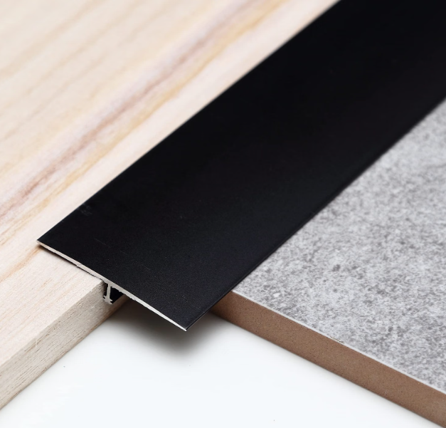Trimold 3Pcs Aluminum T Molding Trim & Floor Transition Strips, Flat Divider Strip for Door Threshold and Joining Flooring Gaps of Laminate Planks Tile (2.9Ft x 1.6In, Matte Black)