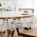 Clear Round Plastic Tablecloth Protector with Lace Around Waterproof Oil-Proof PVC Table Cloth Stain-Resistant Wipeable Table Cover for Round Table, 90"