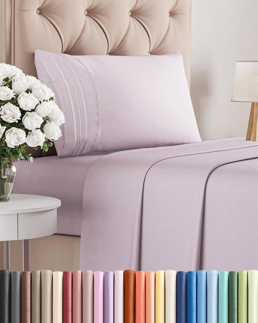 Twin Size 3 Piece Sheet Set - Comfy Breathable & Cooling Sheets - Hotel Luxury Bed Sheets for Women & Men - Deep Pockets, Easy-Fit, Soft & Wrinkle Free Sheets - Light Lavender Oeko-Tex Bed Sheet Set