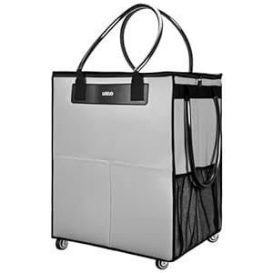 Large Reusable Grocery Bag on Wheels, Foldable Rolling Tote Bag with Detachable Roller