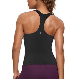 CRZ YOGA Butterluxe Workout Tank Tops for Women Built in Bras Padded - Racerback Athletic Spandex Yoga Camisole Black Large, L