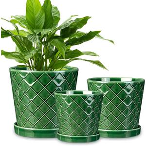 EFISPSS Ceramic Plant Pots, 4+5+6 Inch Pots for Indoor Plants, Flower Pots with Drainage Hole and Tray,Indoor/Outdoor Usage, Modern Style Garden Pots Set of 2 - Patina EFISPSS Ceramic Plant Pots, 4+5+6 Inch Pots for Indoor Plants, Flower Pots with Drainage Hole and Tray,Indoor/Outdoor Usage, Modern Style Garden Pots Set of 2 - Patina