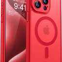 CANSHN Magnetic Compatible with iPhone 15 Pro Max Case, Upgraded [Full Camera Protection] [Compatible with Magsafe] [Translucent Matte] Shockproof Protective Phone Case Cover 6.7 Inch - Red