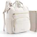 mommore Neoprene Diaper Bag Backpack Small Lightweight Baby Diaper Bags Water Resistant Diaper Backpack for Boys Girls Newborn with Changing Pad, Stroller Straps (Light Beige)