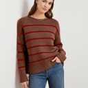 Women's 2026 Fall Roll Neck Pullover Sweaters Trendy Long Sleeve Ribbed Knit Striped Jumper Tops (M)