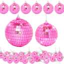32 Pack Mini Disco Balls Decorations Different Sizes Mirror Ball with Hanging String Small Disco Ball Ornament for Disco Theme Party Cake Topper DJ Club Christmas Wedding Home Decor (Pink)