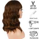 Brown Mix Blonde Bob Wig For Women Heat Resistant Synthetic Shoulder Length Loose Wavy Wig With Bangs Curly Bob Wigs Medium Length 14inch (Brown Mix Blonde Color)