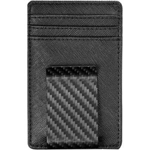 Travelambo Money Clip for Men Wallet Leather Slim Minimalist Card Holder RFID Blocking (Weaved Black) (Black Cros with Matte Clip)