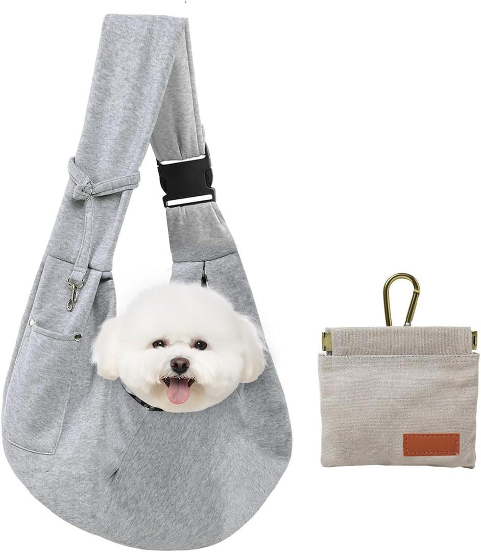 CONLI Small Dog Carrier Sling with Adjustable Strap & Dual Safety - Features Storage Pocket & Detachable Treat Pouch, Hands-Free Pet Sling for Chihuahuas, Yorkies Under 12lbs for Walking, Hiking