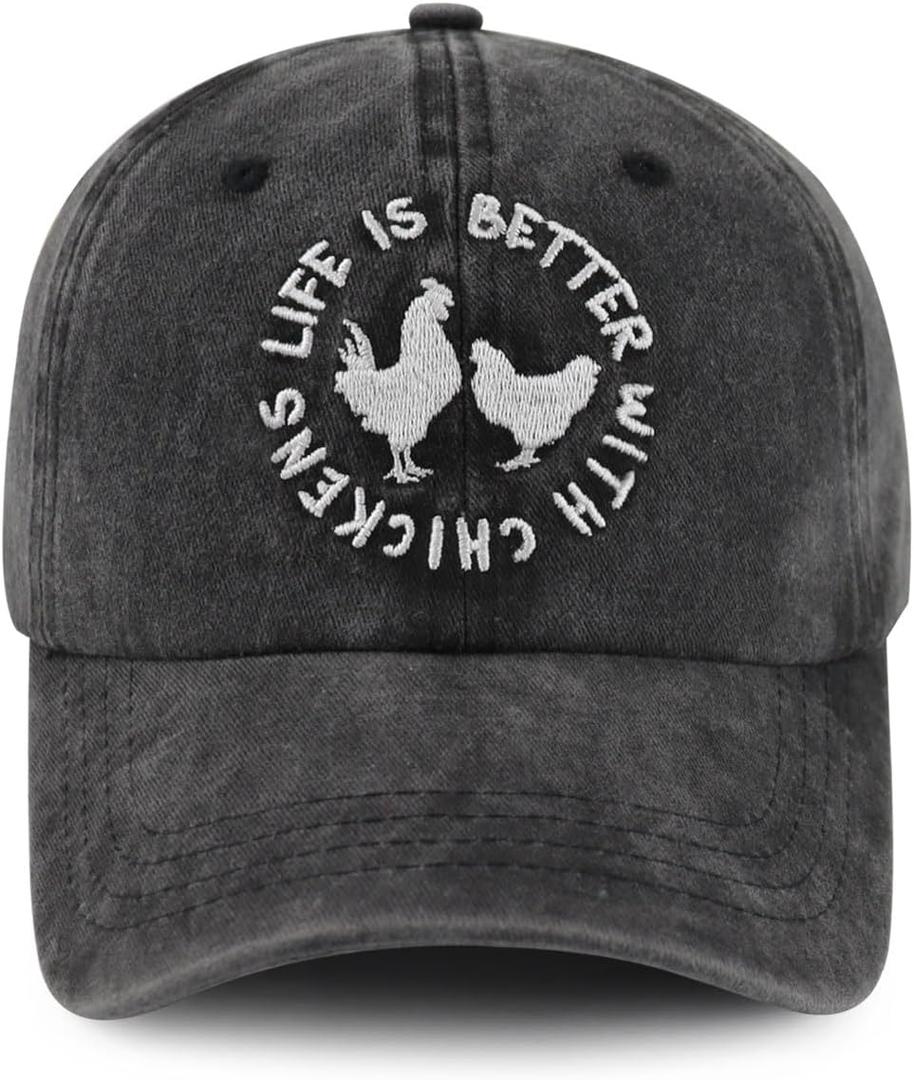 Tbstlumd Funny Life is Better with Chickens Hat for Women Men, Adjustable Cotton Embroidered Farm Baseball Cap