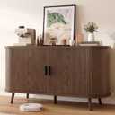 DWVO Fluted Sideboard Buffet Cabinet with Storage,54.3" Wide Curvy Edge Accent Storage with Sliding Door & Adjustable Shelf, Mid Century Modern Console for Living Room, Kitchen, Hallway-Walnut
