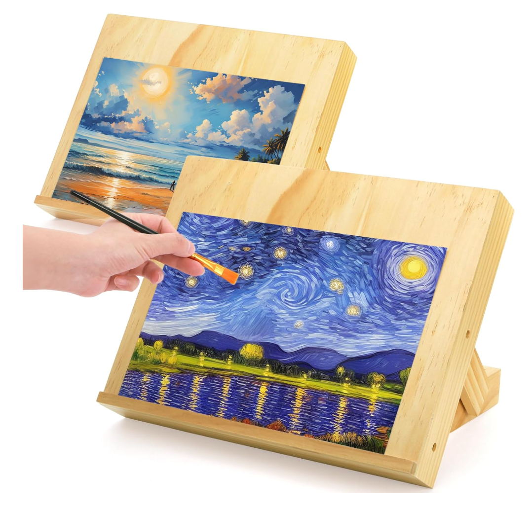 DEAYOU 2 Pack Tabletop Easel for Painting, Adjustable Wooden Art Easel Stand, Portable Drawing and Sketching Board for Canvas, Book, Artwork, Drafting, Children, Student, Artist, Beginner, 13.8"x11.4"