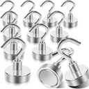 MIN CI Magnetic Hooks Heavy Duty, 35lb+ Strong Magnetic Wall Hooks for Hanging, Neodymium Metal Magnets with Hooks Large Magnetic Hooks, for Classroom Cruise Fridge Kitchen, Pack of 12
