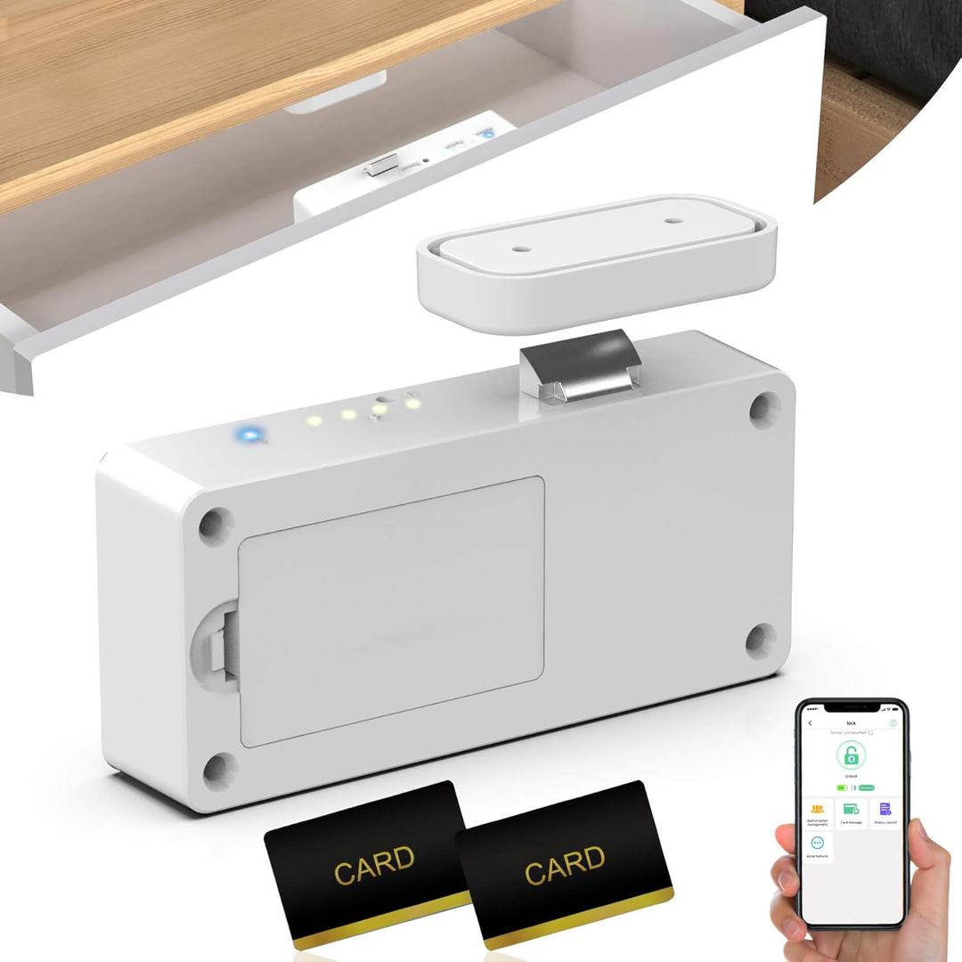 eLinkSmart Smart Cabinet Lock, Hidden No Drill Adhesive Magnetic Baby Proofing Child Proof Drawer Locks, Keyless RFID Bluetooth Cabinet Locks for Adults File Kitchen Cupboard Closet Liquor - White