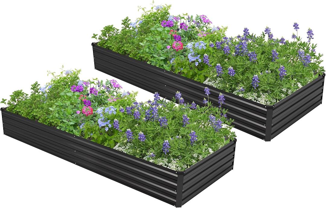2PCS 7x3x1ft Galvanized Raised Garden Bed,Outdoor Planter Box Metal Patio Kit Planting Bed for Vegetables Flowers Herb,Black