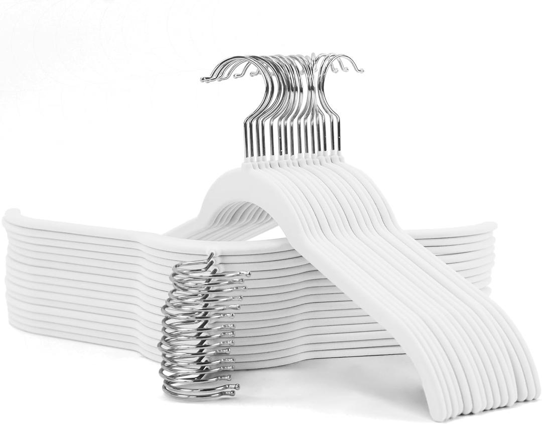 30 Pack Velvet Clothes Hangers, Non-Slip Flocked Hangers with 360 Swivel Hook, Space-Saving Slim Felt Hangers for Shirts, Coats, Dresses, Blouses(White)