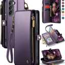 Defencase Compatible with Samsung Galaxy S22 Plus Case Wallet with RFID Blocking Card Holder for Women, PU Leather Magnetic Snap Flip Zipper Strap Phone Case Fit for Galaxy S22 Plus 5G 6.6", Purple