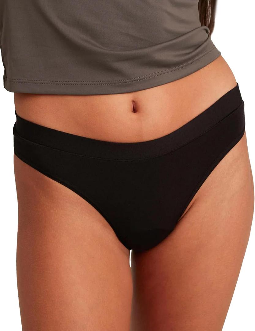 saalt Comfort Modal Thong Period Underwear - Light Absorbency - Keeps You Dry from All Leaks (Black, M)