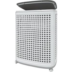 Laundry Basket with Wheels & Lid, Rolling Clothes Hamper with Lid for Laundry Room, College Dorm, Bathroom, Bedroom - Ventilated Plastic Storage Basket with Handle, White (Medium)