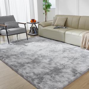 Ultra Soft Rug for Living Room, 4X6 Fluffy Shag Area Rug for Bedroom, Modern Shaggy Carpets Fuzzy Rug for Teens Dorm Nursery Home Decor Aesthetic, Upgrade Anti-Skid Durable, Tie-Dyed Light Grey, Pack Of 3, Tie-Dyed Light Grey